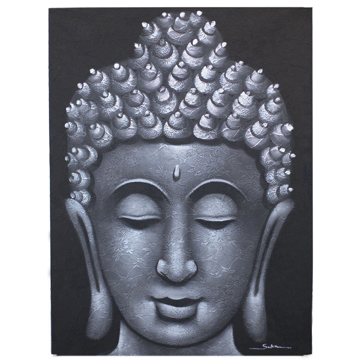 Quadro de Buda - Detalhe de brocado em cinzento