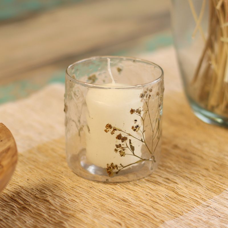 Natural Floral Glass - Straight Candle Holder - Daisy  - (8x8cm)