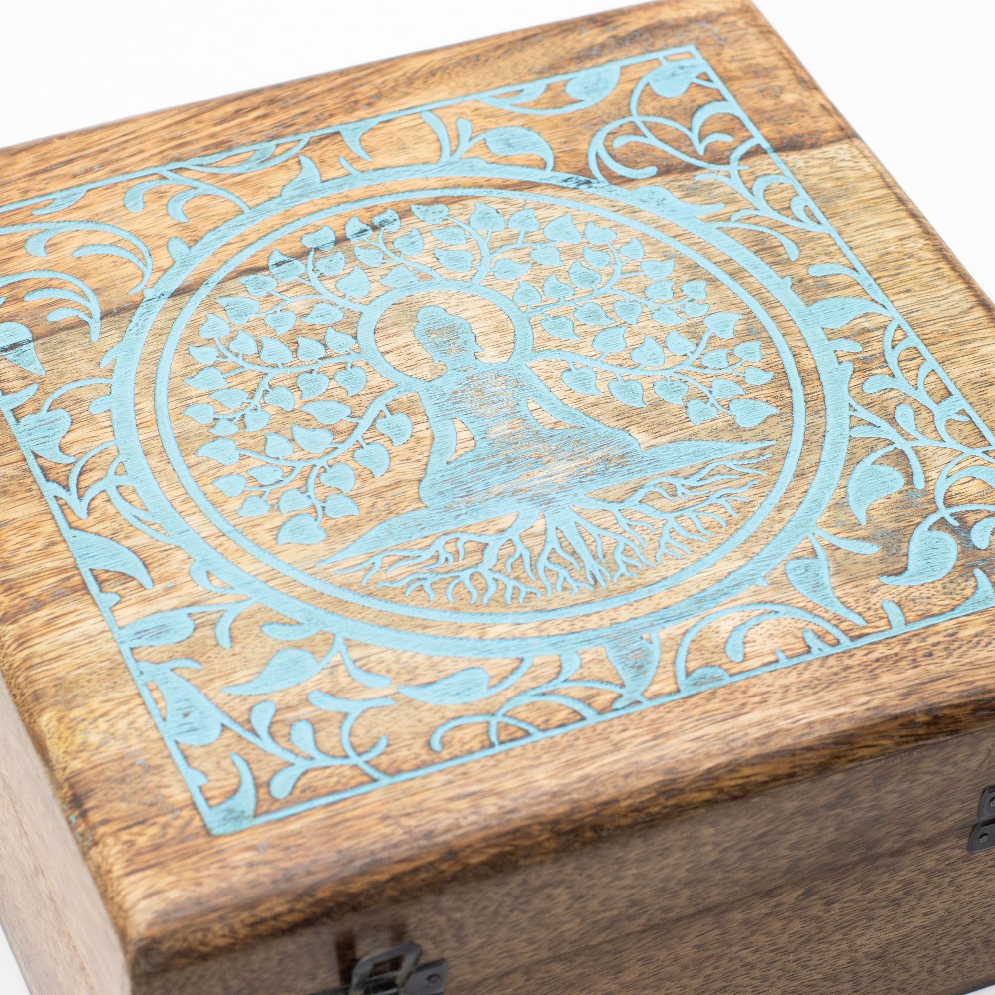 Extra Stor Ask i Mangoträ  - Buddha & Bodhiträdet