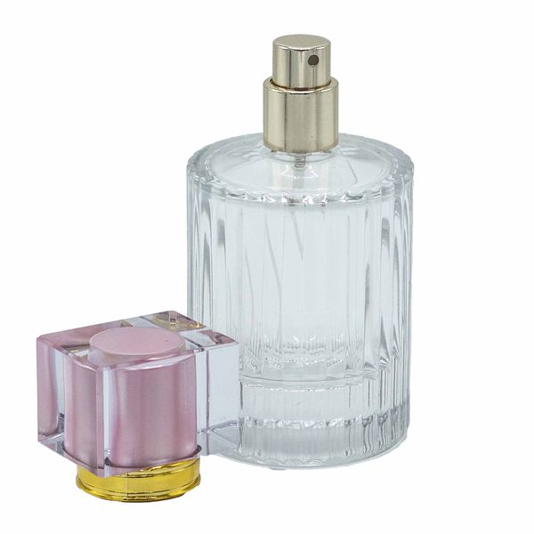 Frascos Redondos com Nervuras 50 ml - Spray e Tampa - Rosa