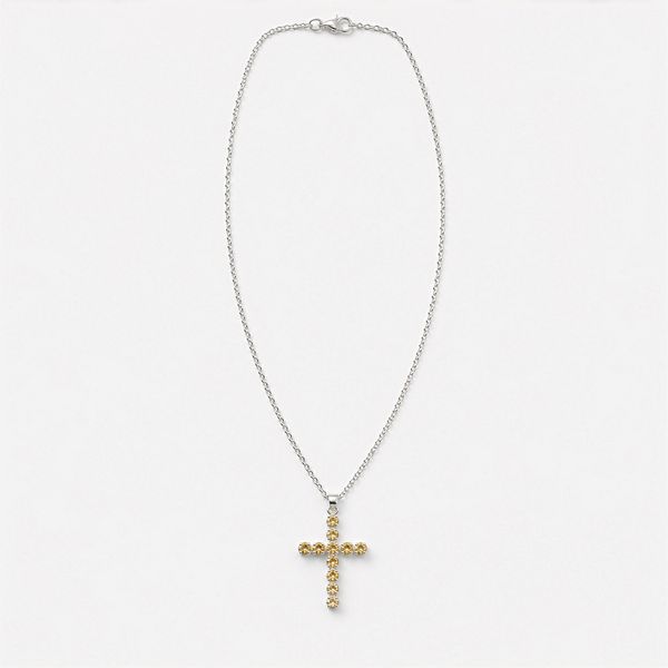 Colgante devocional indio - plateado (cadena de 45 cm) - crucifijo de citrino