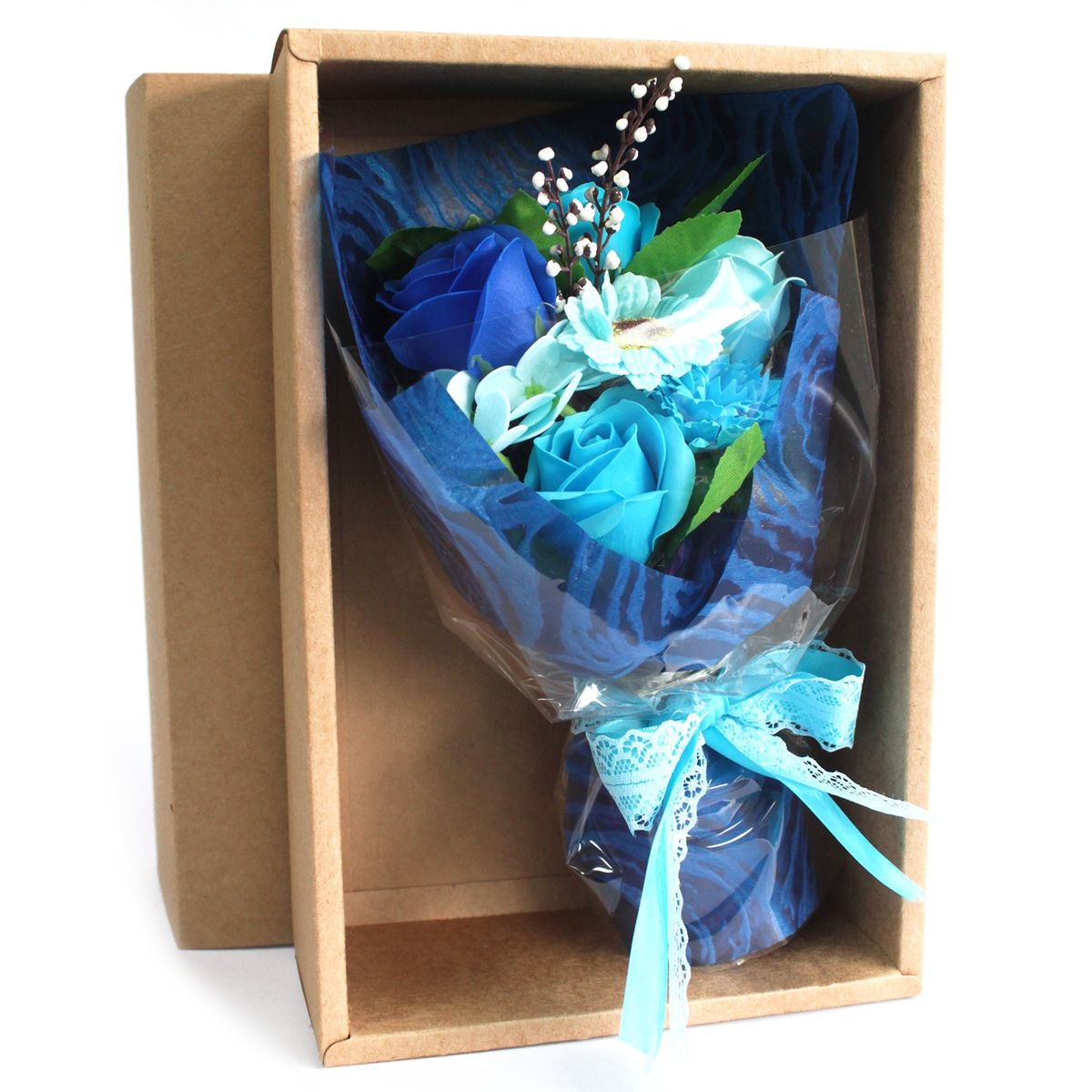 Bouquet de flores de sabão em caixa - azul