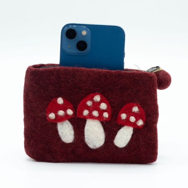 Pochette Zippée en Feutre Naturel (assortiment) - Champignons Sauvages