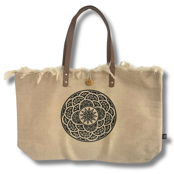Bolsa Natural com Alça de Couro - Mandala
