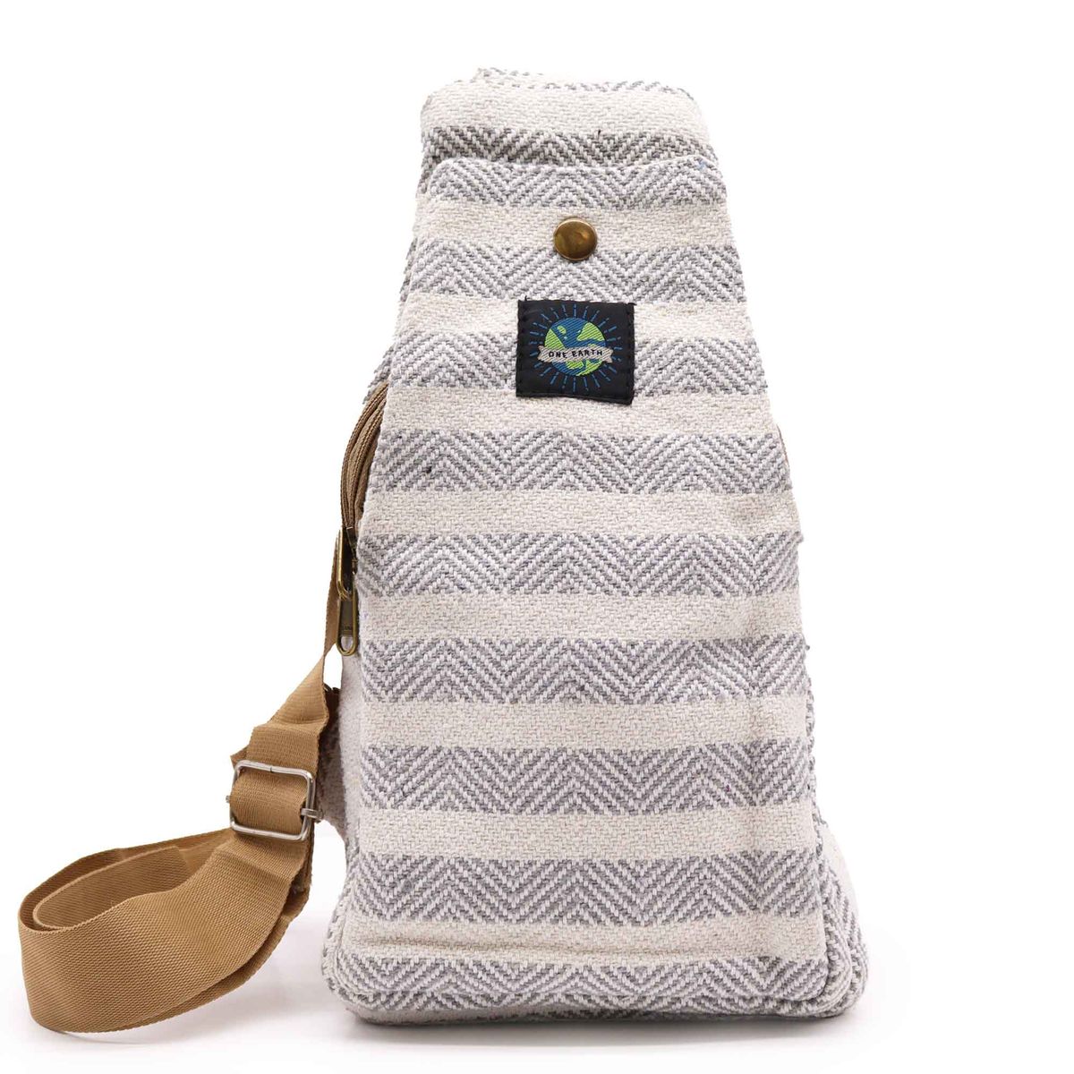 Mala a tiracolo de algodão natural - cinzento e branco
