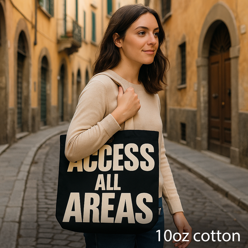 Iconic Classic Tote Bag - ACCESS ALL AREAS - Black Natural 10oz (36x43x10cm)