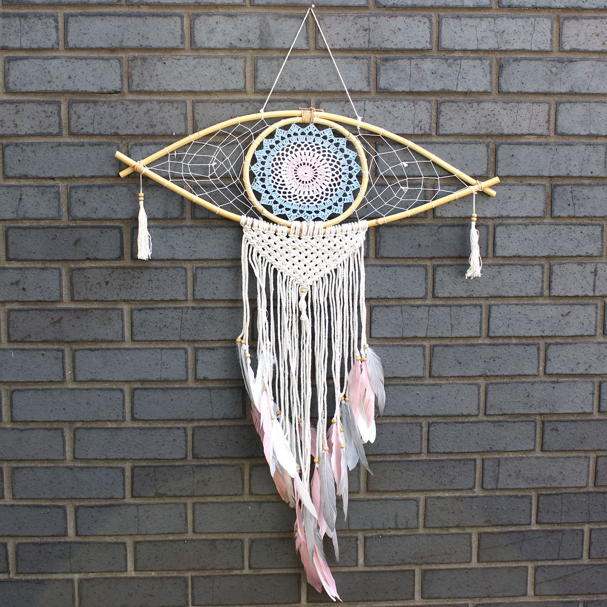 Apanha-sonhos - Lrg Macramé Olho Azul / Branco / Rosa