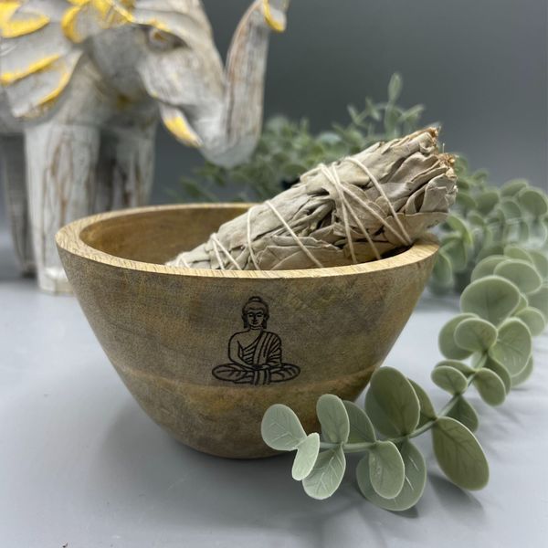 Bol en Bois pour Fumigation et Offrandes Rituelles - Bouddha - 11x7cm