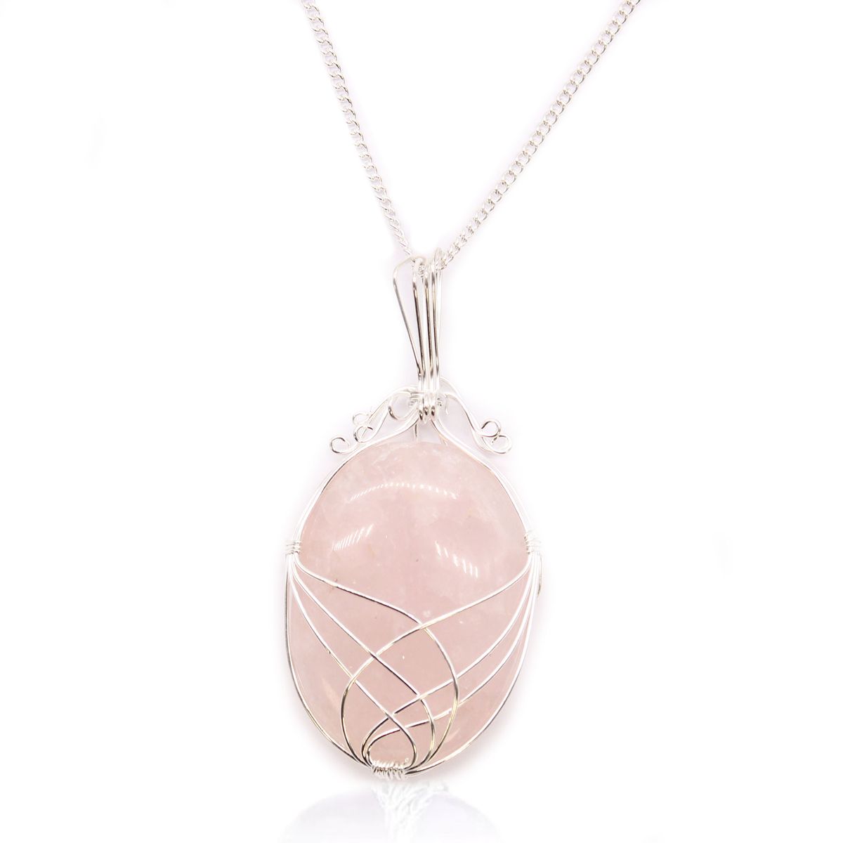 Colar de Pedras Preciosas Enroladas em Cascata - Quartzo Rosa em Bruto