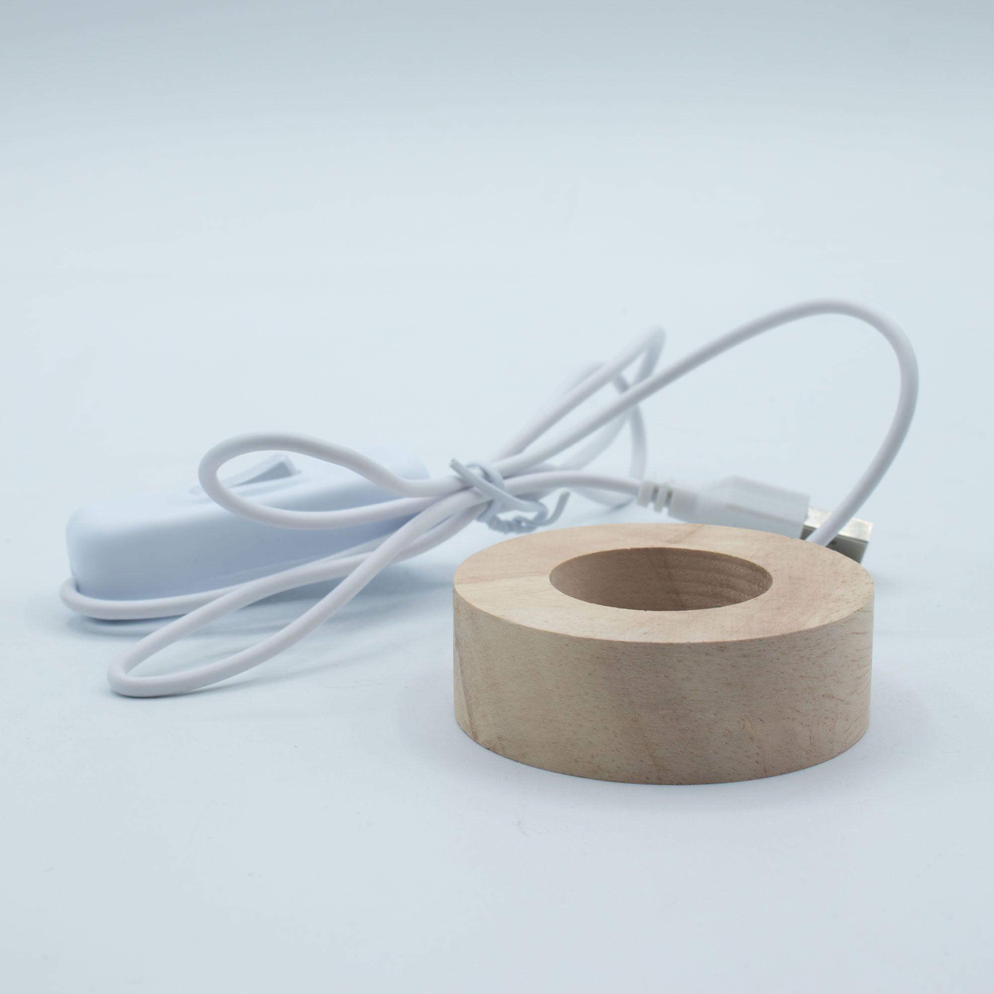 Base LED USB Redonda de Madeira 6 cm - Multicolorido