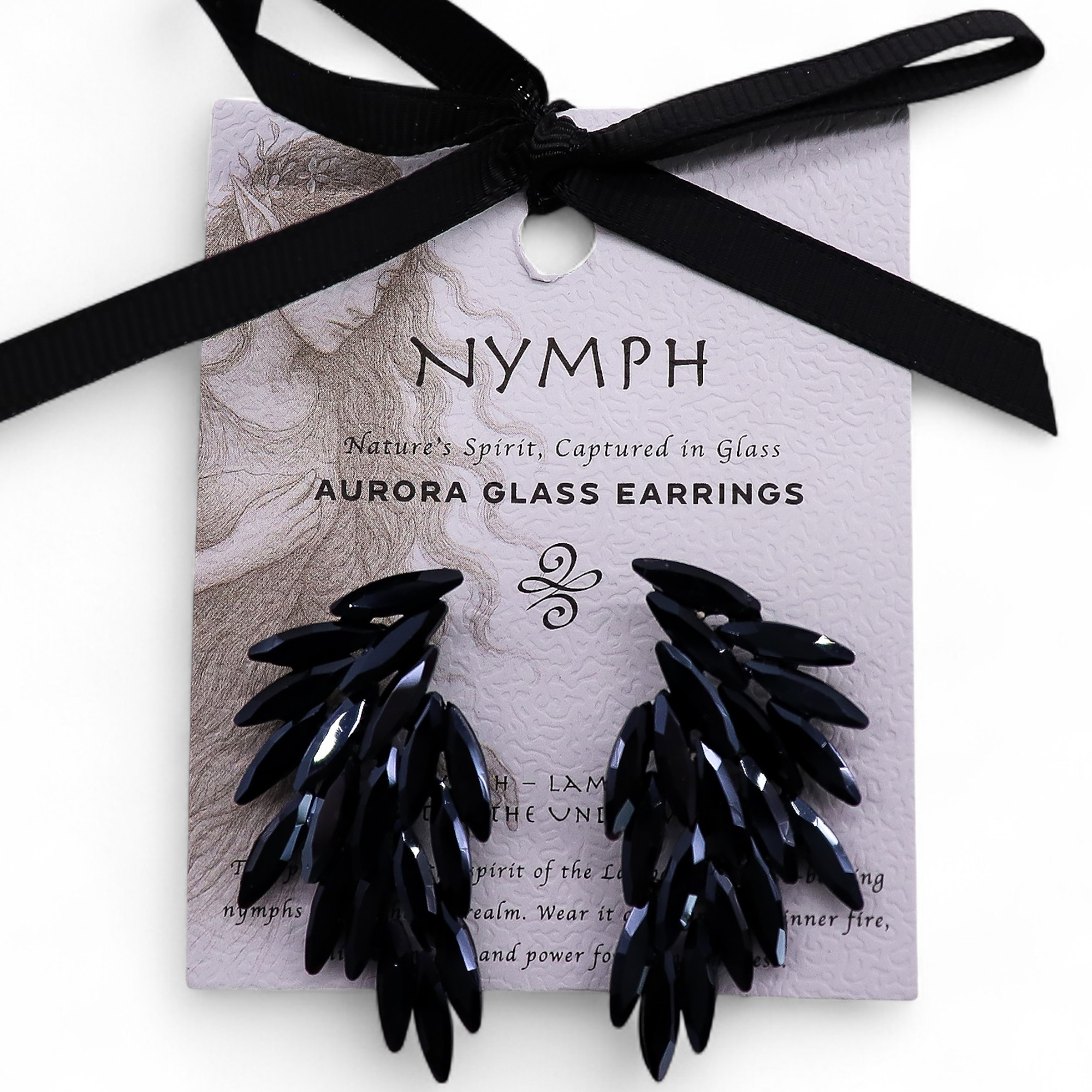 Vintage Glass Angel Wings Earrings - Jet Black
