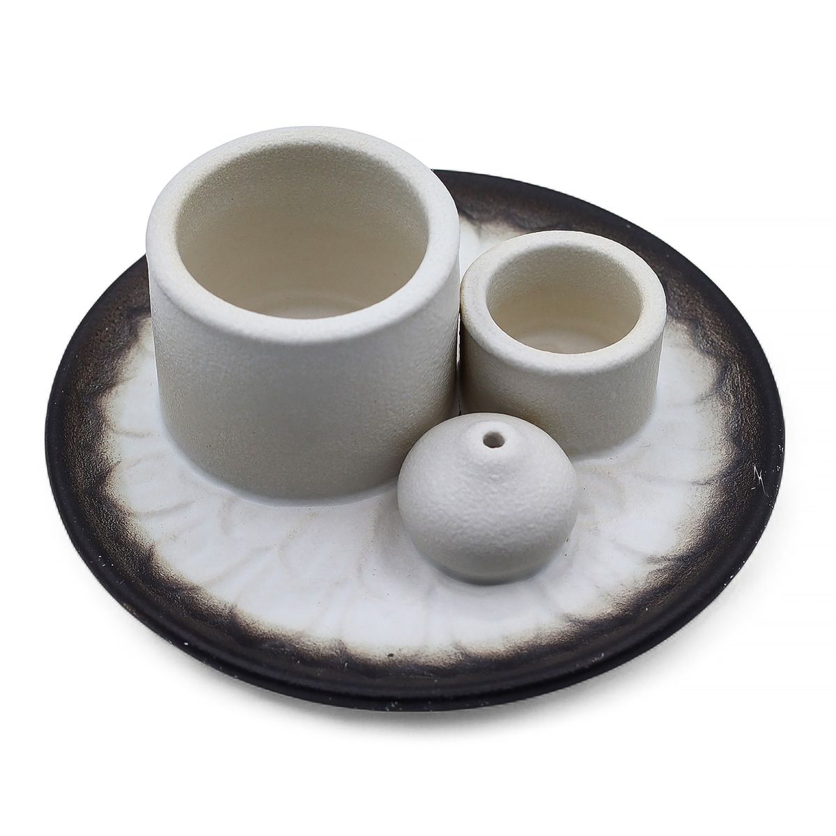 Suporte cerâmico para Pau santo e Incenso - Mandala - Branco e Cinza