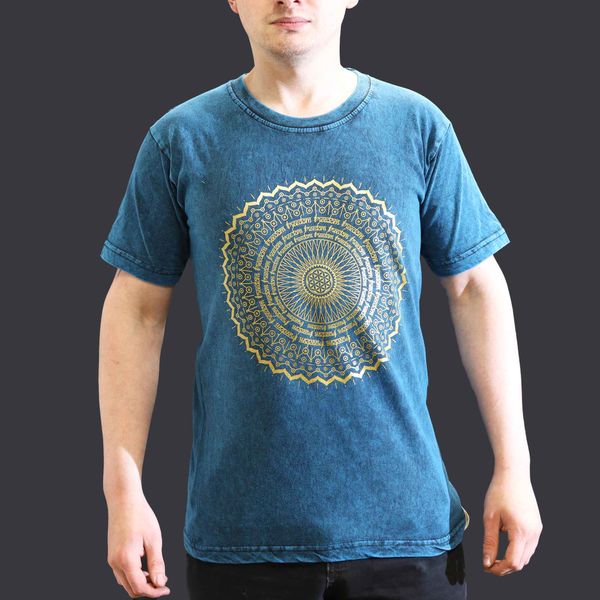 T-shirt Efeito Lavagem - Mandala - Azul