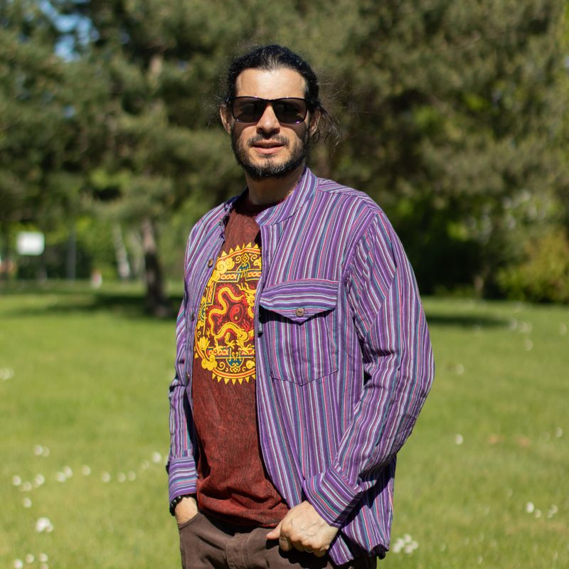 Nomad Sari Camiseta de algodón lavado a piedra - Mandala de Dragón - Granate - Mediano