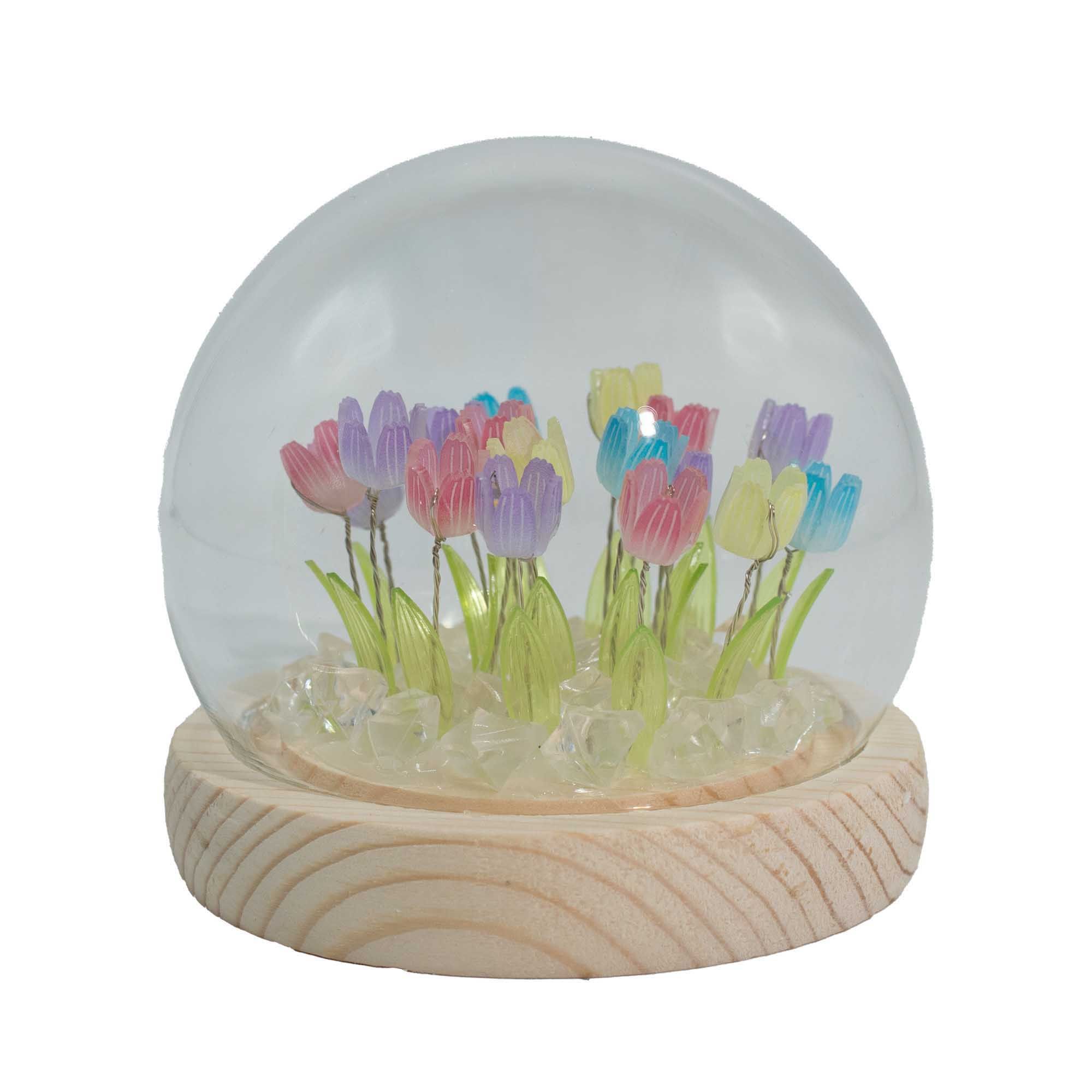 Multi-Coloured Tulip Garden Dome - 20 Tulips - LED USB Powered