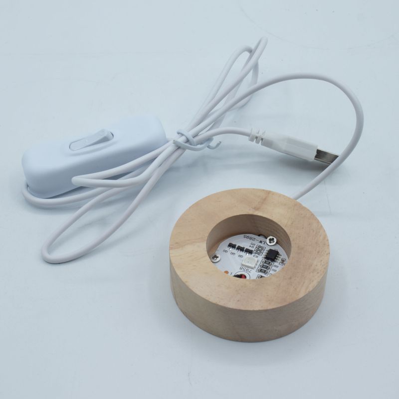 Дерев'яна LED-підставка з USB Кругла 6 см  - Багатокольорове Світло