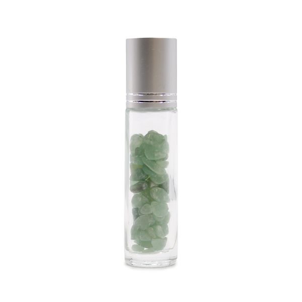 Bouteille Roll-On d'Huile Essentielle avec Gemme - Aventurine - Bouchon Argenté