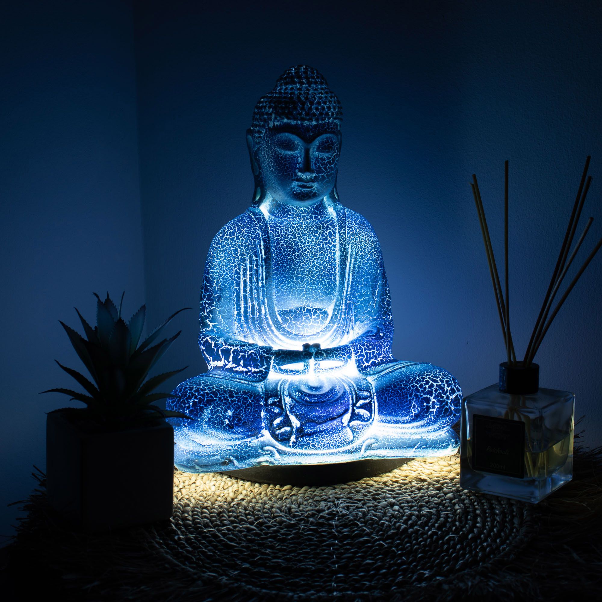 Meditačné Tienidlo s Budhom - Belaso Modré - Oválny Podstavec