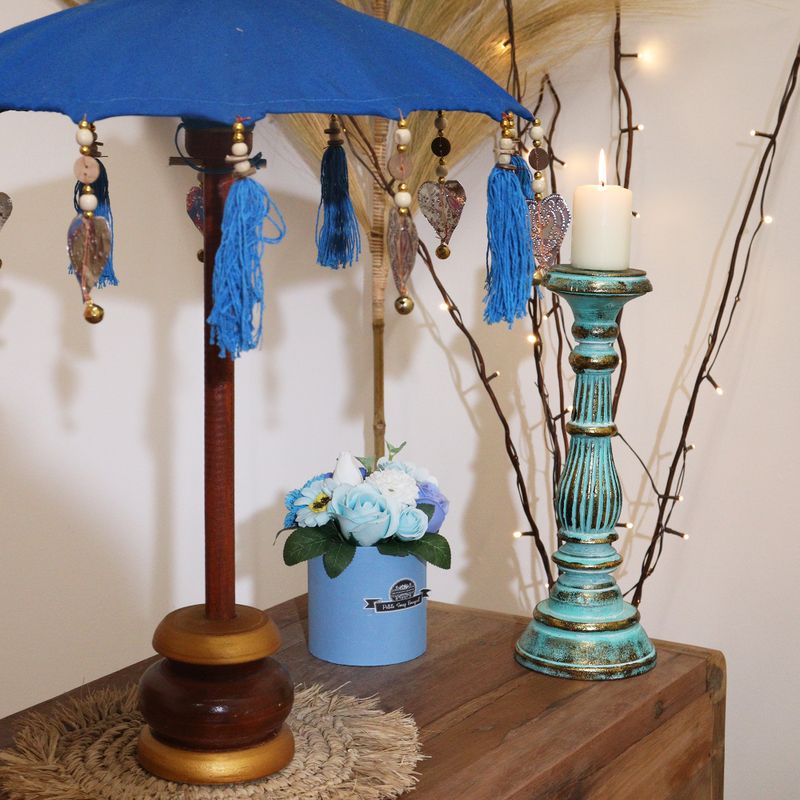 Décoration Maison - Parasol Bali - Coton - Turquoise - 40cm