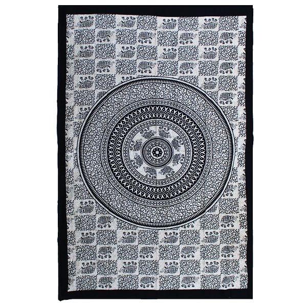 Colcha Individual de Algodão + Tapeçaria de Parede - Macaco - Mandala Elefante