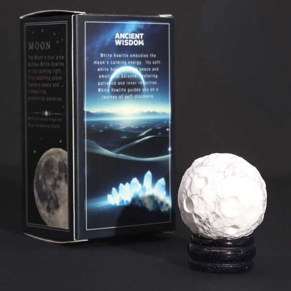 Planète en Howlite Blanc socle Goldstone Pierre de soleil