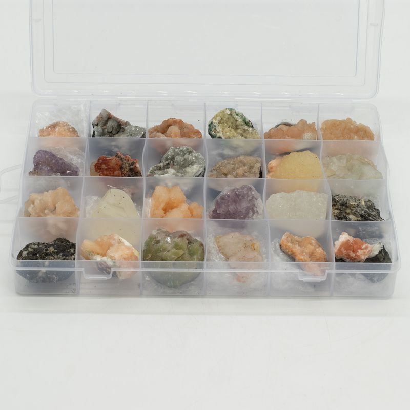 Mineral Specimens - 24 pieces of Mixed Indian Zeolites in a Display