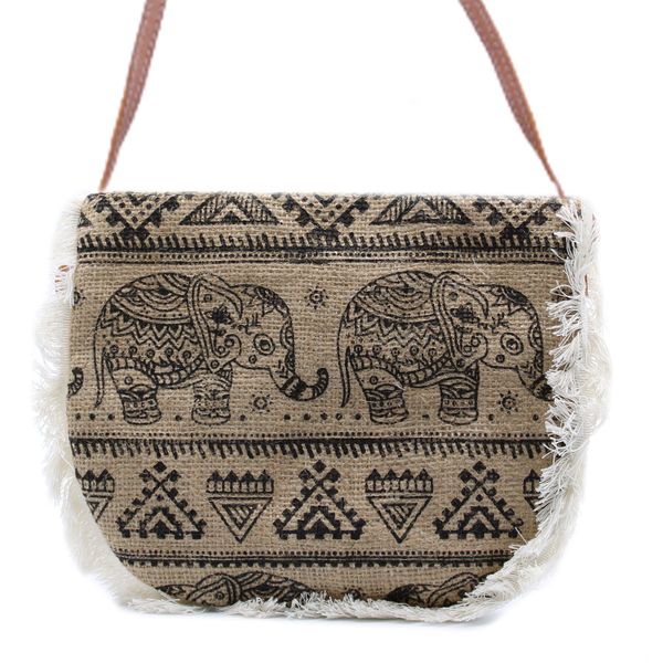 Bolso con flecos  - Estampado de Elefante