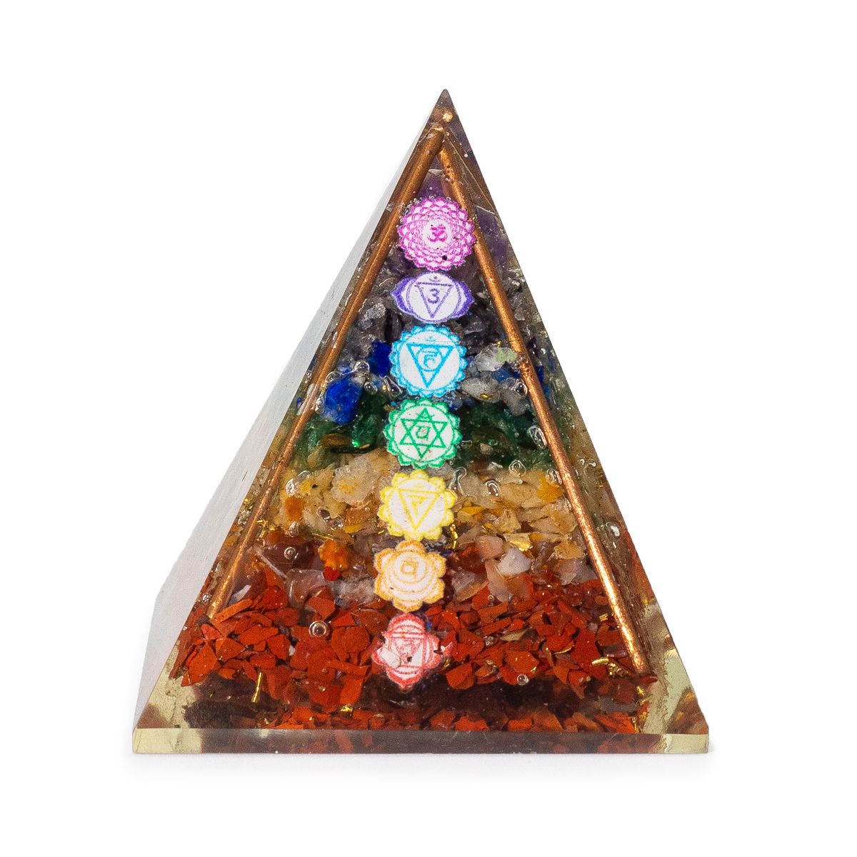 Pirâmides médias de orgonite 7x6 cm - Barras de cobre - 7 lascas de chakra