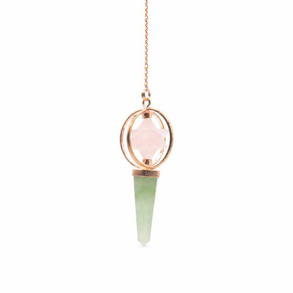 Heart Compass- Two Piece Spinning Merkaba Star in Copper Pendulum -  Rose Quartz & Green Aventurine