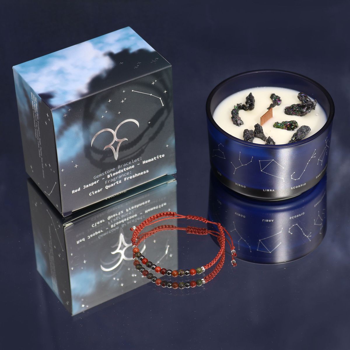 Vela de cristal do zodíaco com pulseira de pedras preciosas - Áries