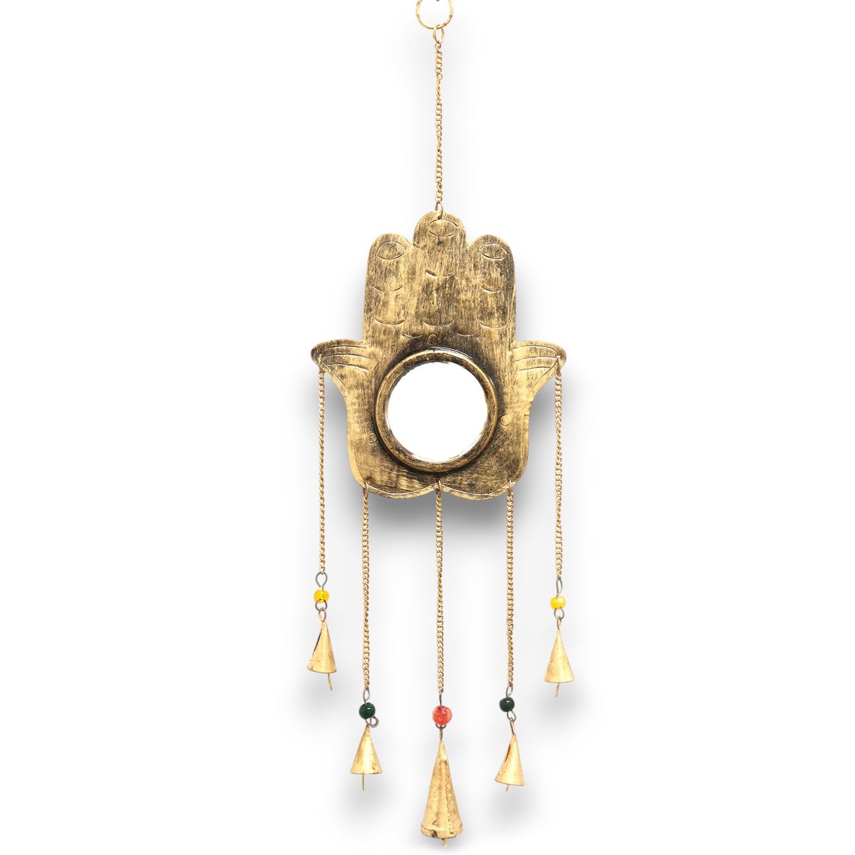 Sinos Indianos Hamsa Grandes - Espelho 5 Sinos - 19x65cm