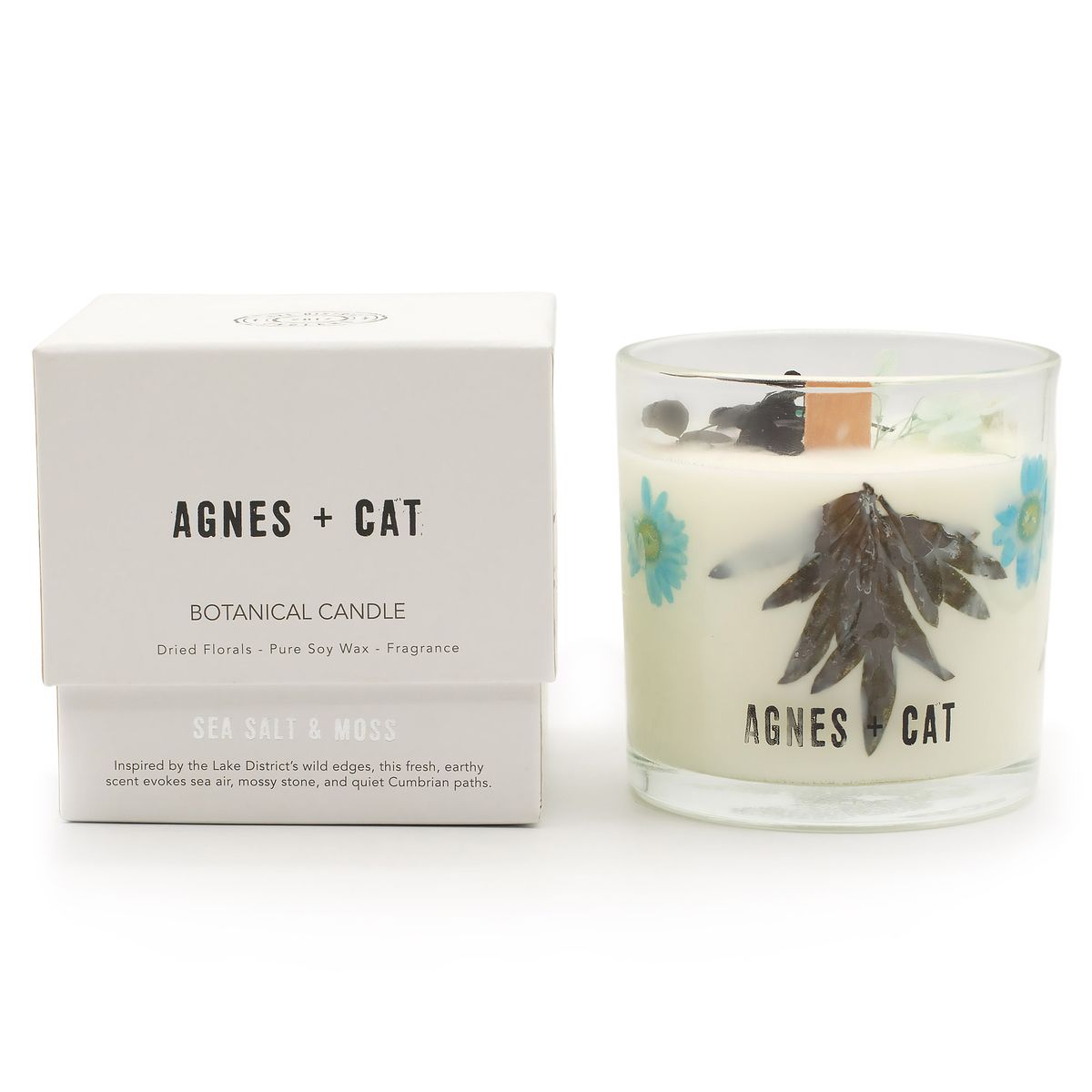 Vela de cera de soja botânica Agnes + Cat - Sal marinho e musgo
