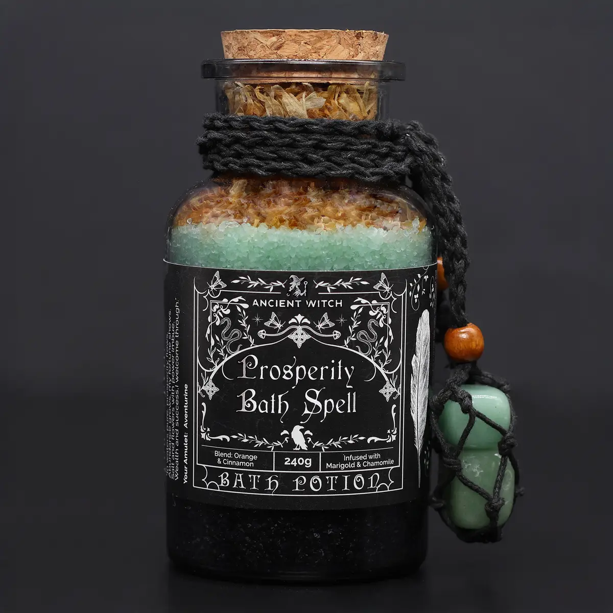 Ancient Witch Bath Spell Potion & Aventurine Crystal Amulet - Prosperity — Crystals · GlowDuty apothecary