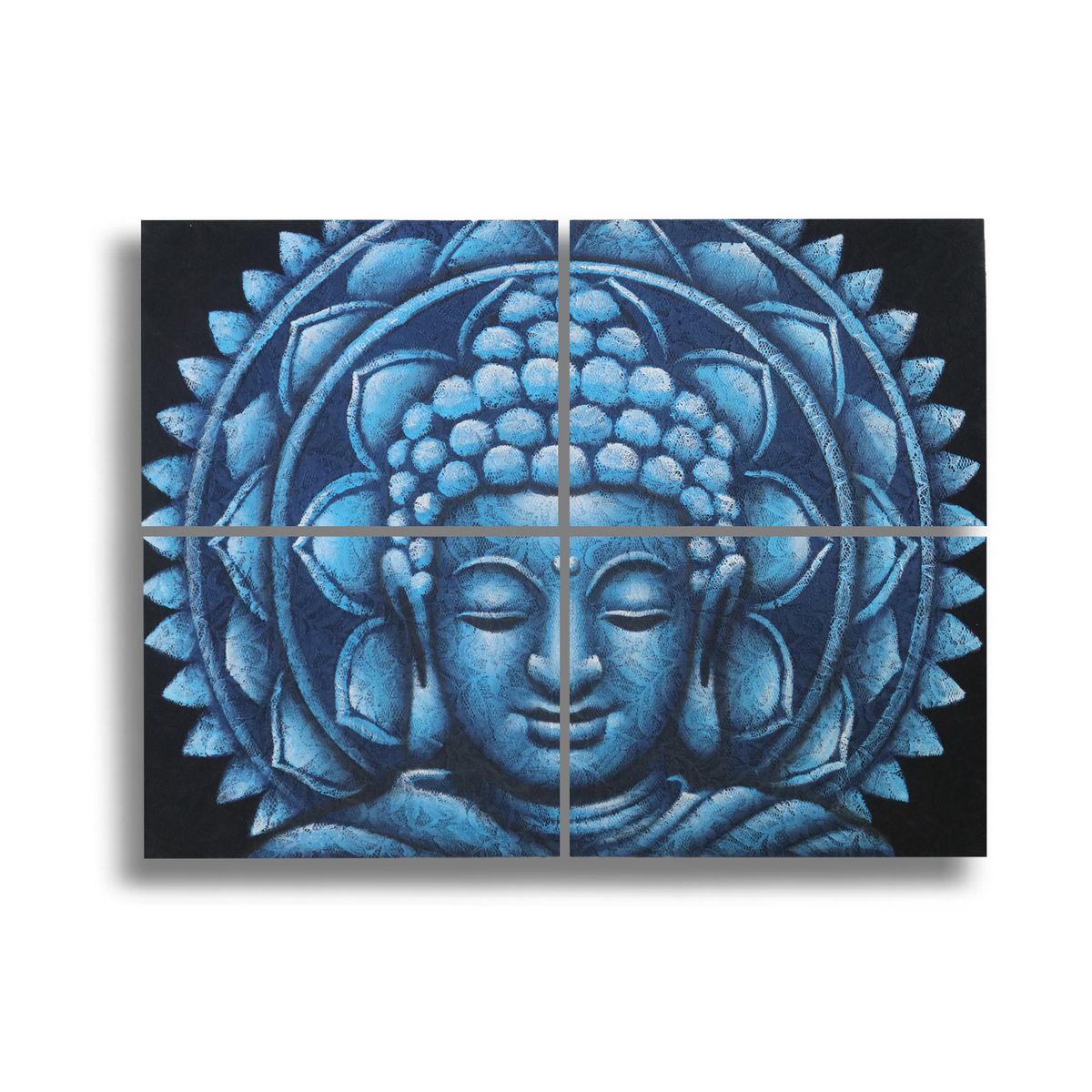 Detalhe de brocado de mandala de Buda azul 30x40 cm x 4