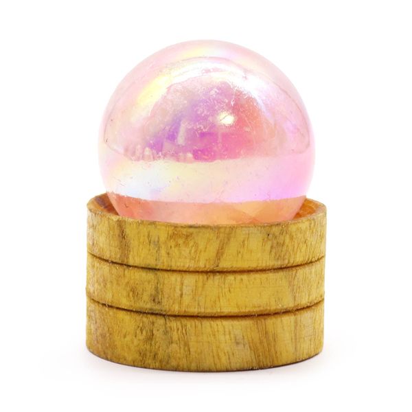 Esfera de Cristal de Pedra Natural com Base  40mm - Quartzo Rosa com Aura de Titânio
