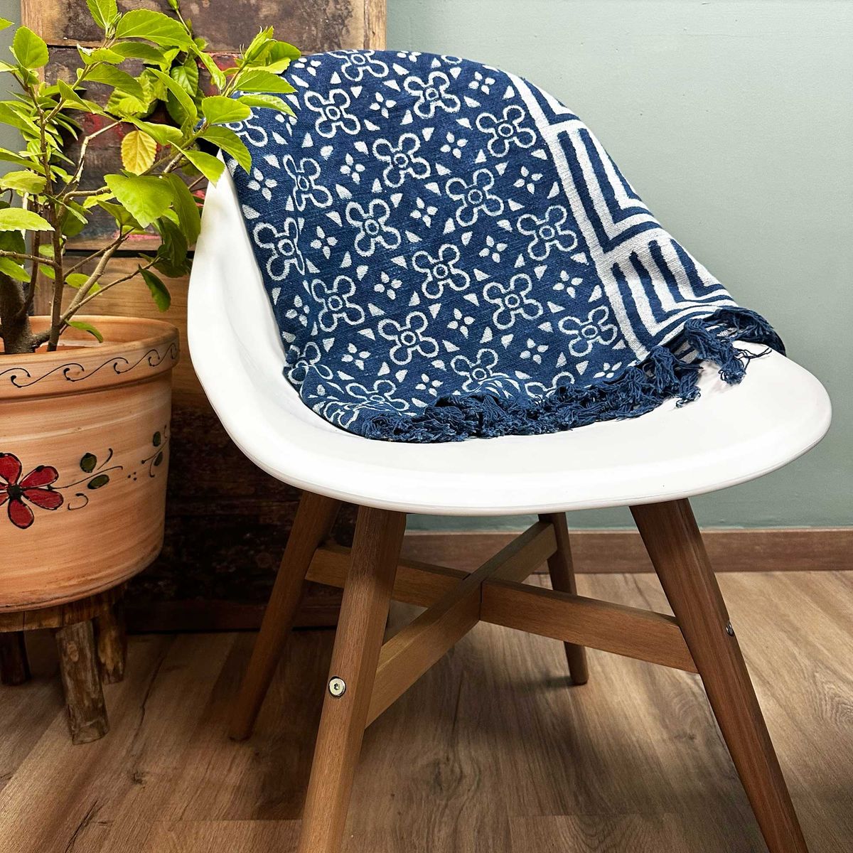 Manta índigo feita à mão - 170x120 cm - Kasba Tiles