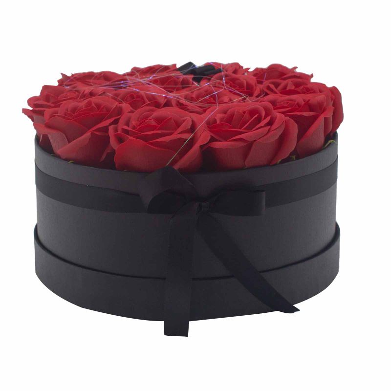 Coffret Cadeau de Fleurs de Savon - 14 Roses Rouges - Rond