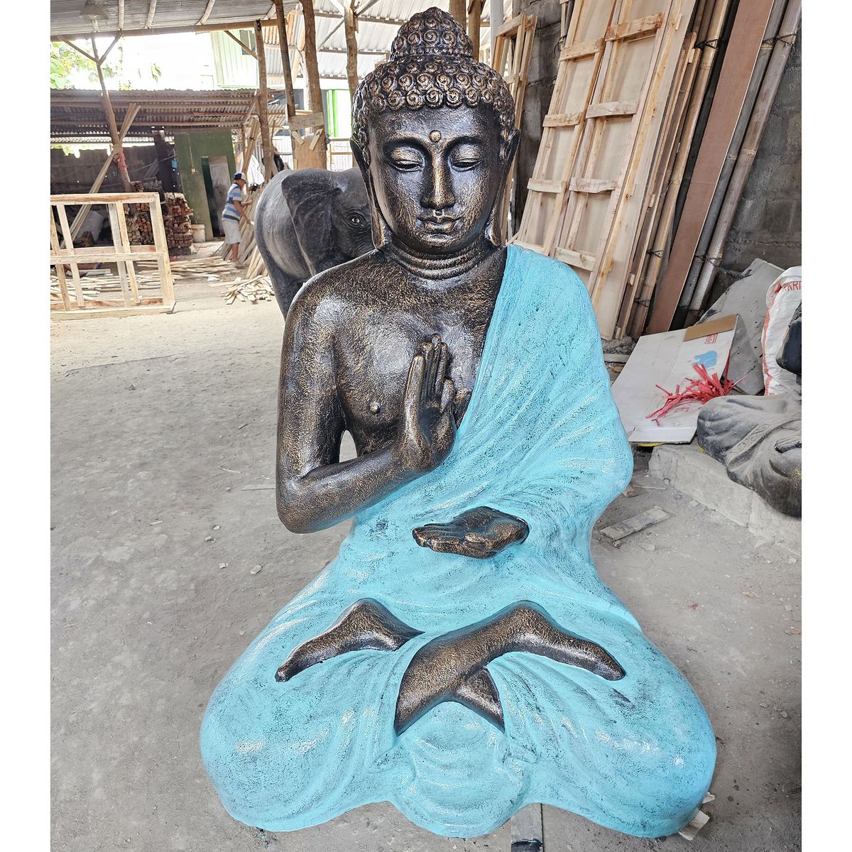 Grande Buda de turquesa e pedra em meditação na estupa - 1,5 m