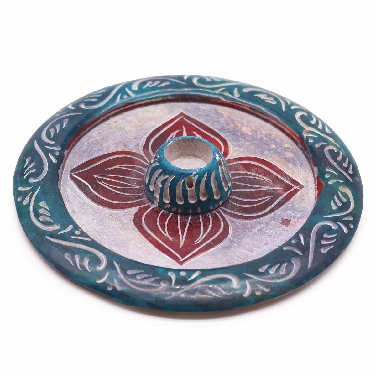 Porta-incenso Disco de Esteatita 12 cm - Quatro Pétalas (cone e porta-incenso)