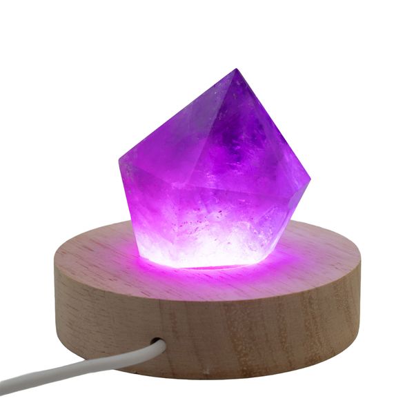 Base USB LED Redonda de Madeira 8 cm - Multicolorido