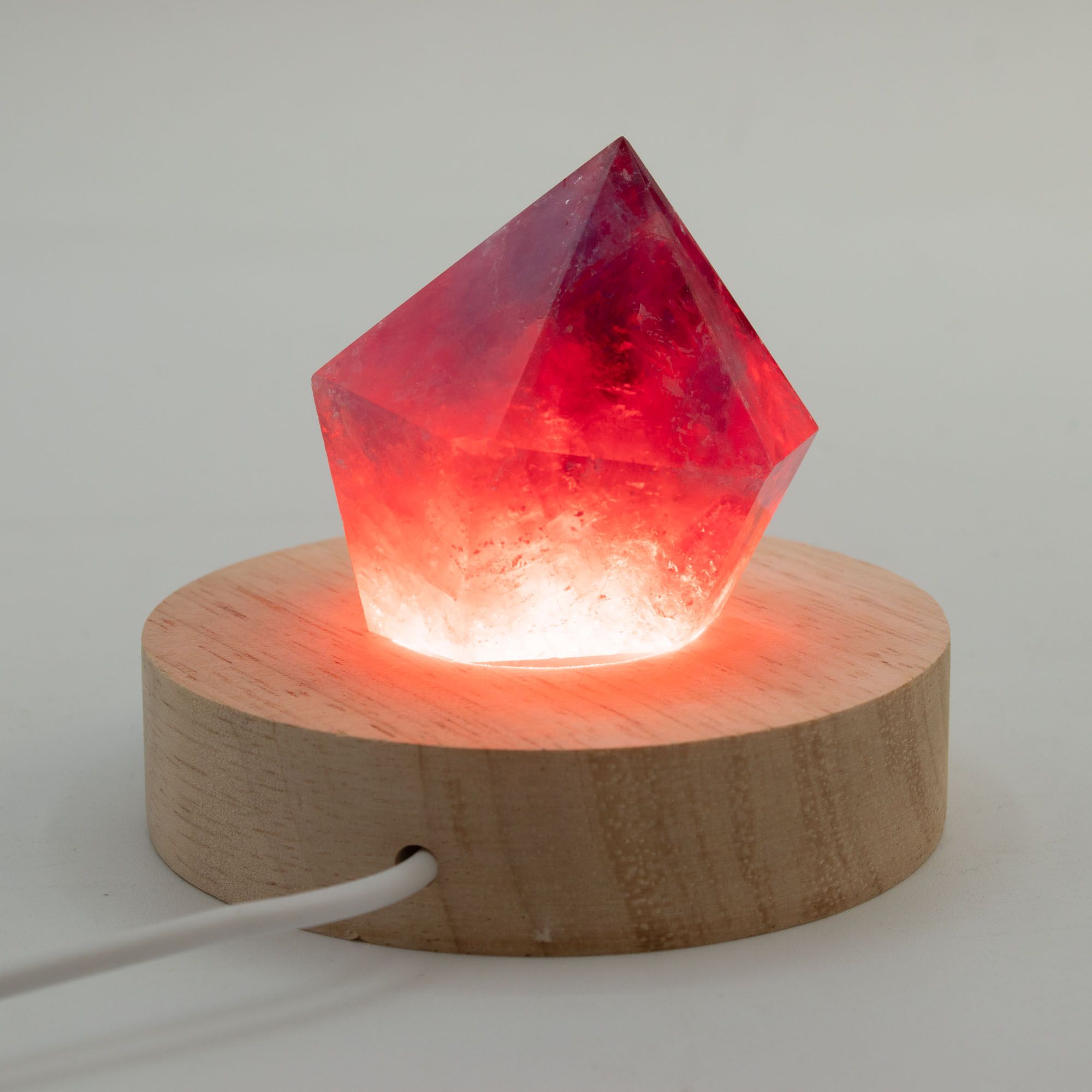 Base USB LED Redonda de Madeira 8 cm - Multicolorido