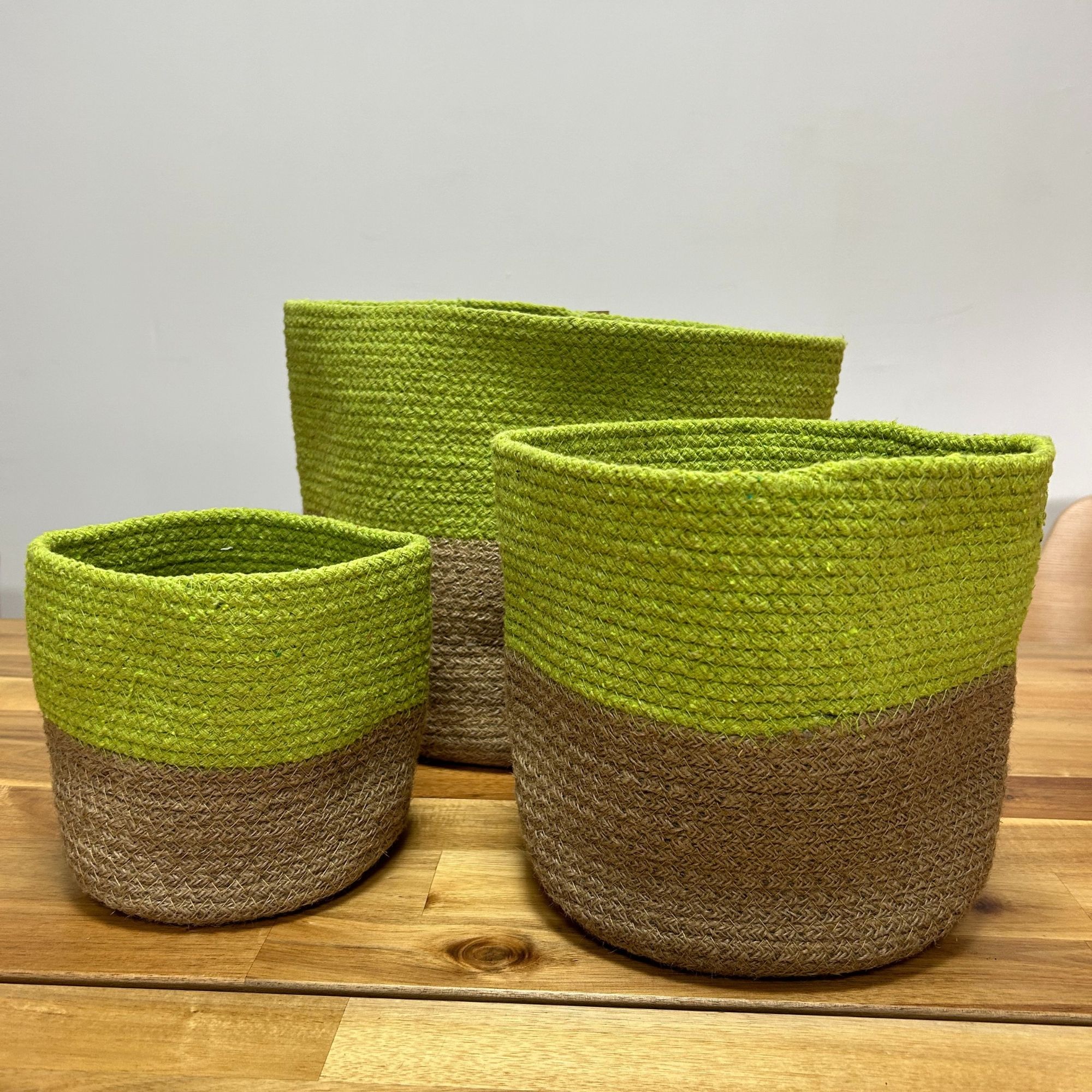 Conjunto de 3 Cestas de Algodão e Juta Verdes