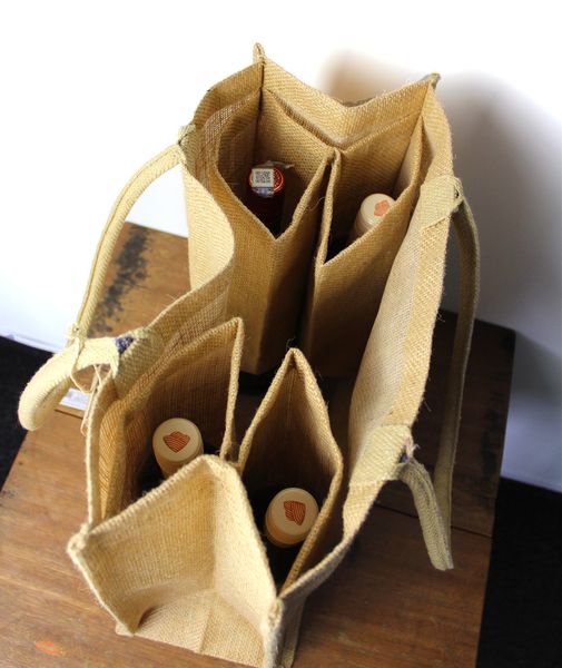 Grand Sac à Main en Jute avec Portes-Bouteilles