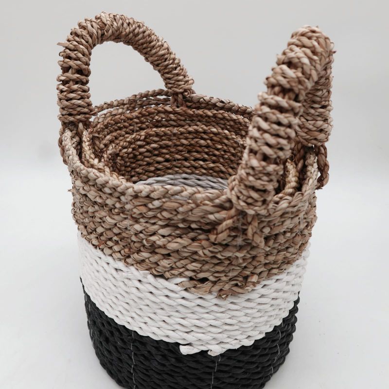 Ensemble de Paniers en Jonc de Mer - Gris Foncé / Blanc / Naturel
