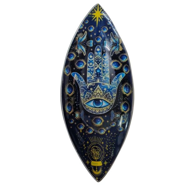 Porta-Incenso Esmaltado – Madeira de Manga - Hamsa Azul