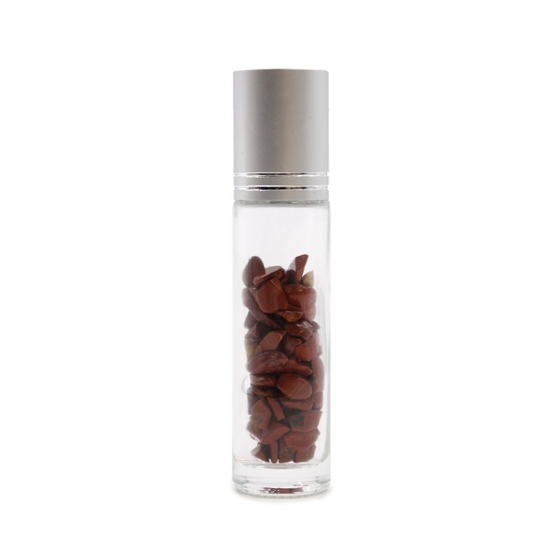 Bouteille Roll-On d'Huile Essentielle avec Gemme - Jaspe rouge - Bouchon Argenté