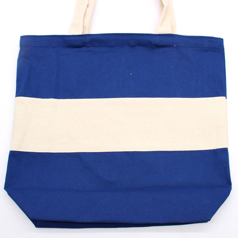 Двуцветна памучна чанта - 38x42x12 см - Синя и естествена - 10 унции