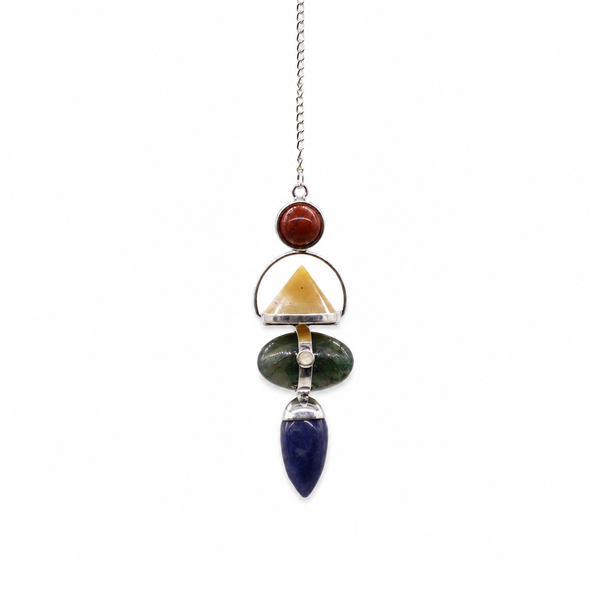 Four Elements Gemstone Pendulum - Red Jasper, Yellow Aventurine, Moss Agate, Sodalite & Moonstone