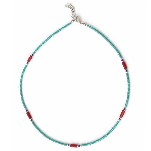 Turquesa nepalí y coralita de alta calidad - Collar con detalle de lapislázuli - (42cm)