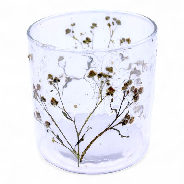Portavelas recto de Vidrio floral natural - Margarita  - (8x8 cm)